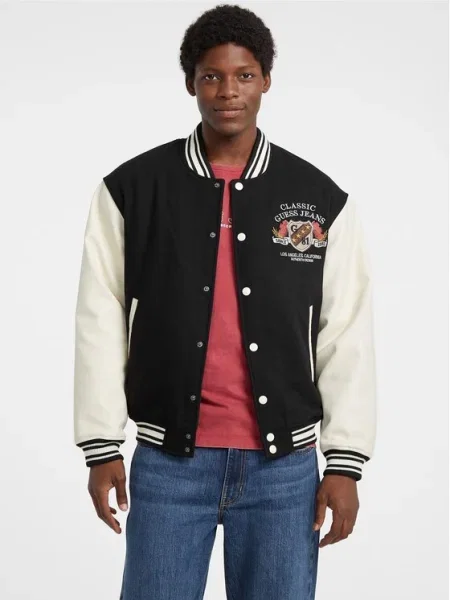 Бомбър яке с вълна Guess Jeans преходен модел черно