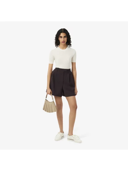 Lacoste Plisowane Bermudy Oversize Z Mieszanki Wełny brązowe