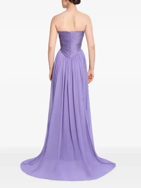 Rochie maxi Elie Saab cu volane fără bretele violet