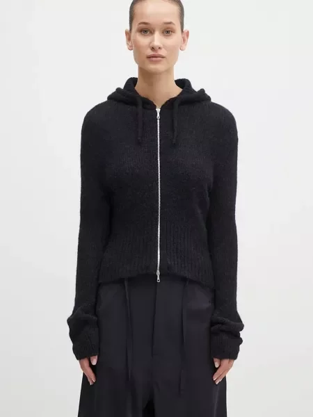 Our Legacy cardigan din lana Compact Hood negru