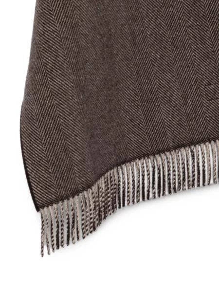 Fular Brunello Cucinelli cu franjuri cu model herringbone maro