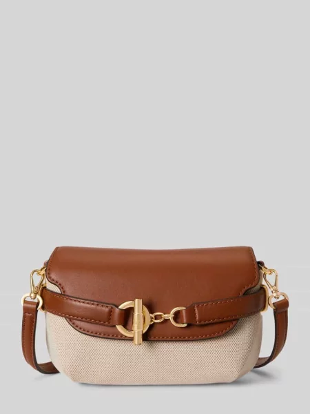 Torba na ramię z płótna z detalem paska Lauren Ralph Lauren beżowa