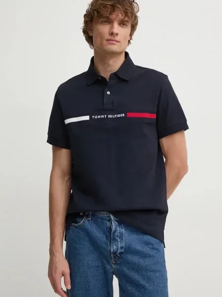 Polo majica Tommy Hilfiger za muškarce tamno s aplikacijom plava