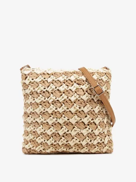 Torebka Plażowa na Ramię Ozdobiona Geometrycznym Wzorem Felauri beżowa