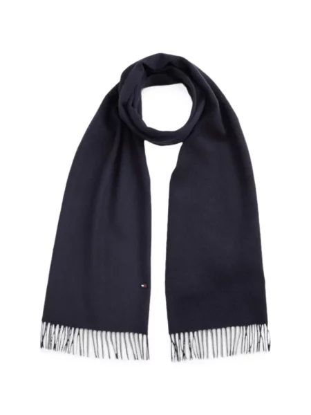 Fular Tommy Hilfiger cu franjuri albastru