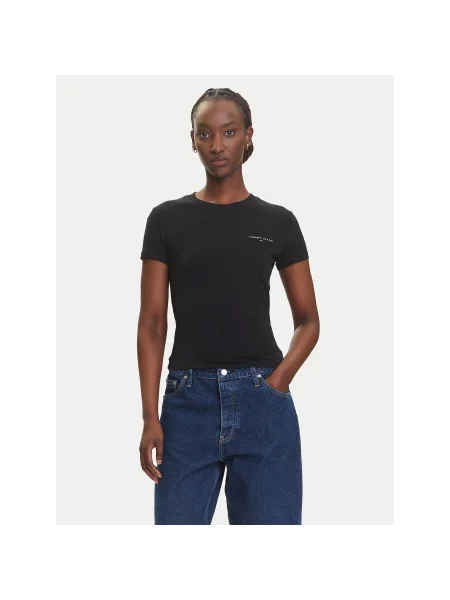 Tommy Jeans Póló Linear Slim Fit fekete