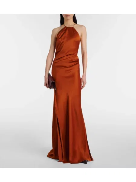 Rochie Victoria Beckham din satin drapată maro