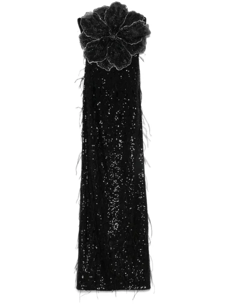 Rochie maxi Nissa cu model floral de costum negru