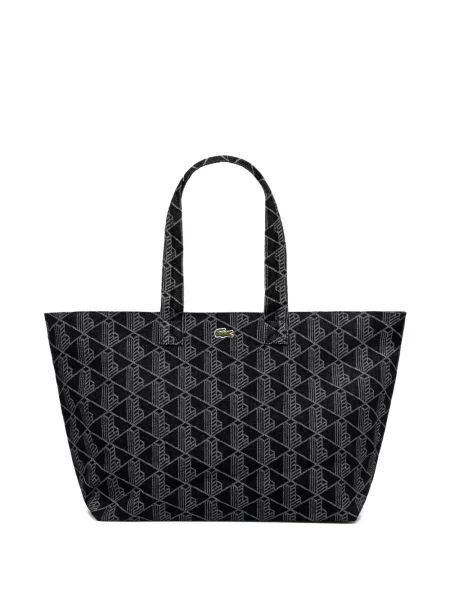 Geantă shopper Lacoste din jacard cu autograf negru