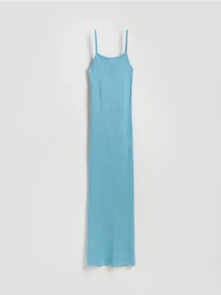 Reserved Rochie maxi cu adaos de fir metalizat turcoaz-deschis turcoaz