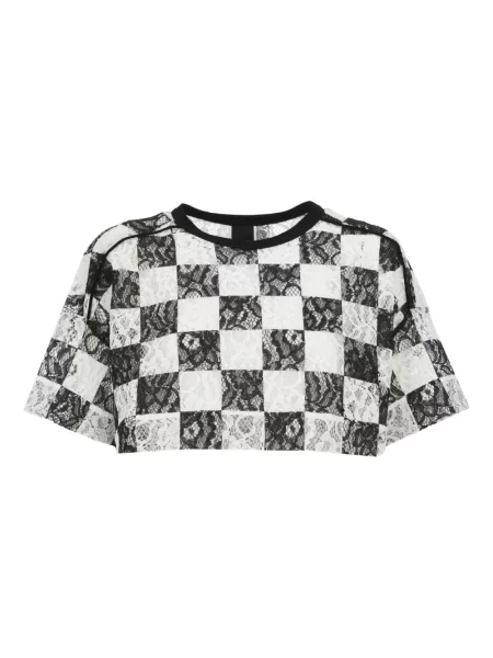 Cropp tricou Pinko în carouri cu imagine alb