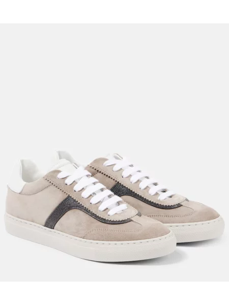 Sneakerși Brunello Cucinelli din piele de căprioară bej