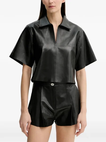 Krótki kołnierzykowy top Stand Studio czarny