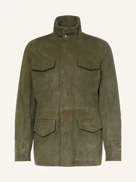 Jacob Cohen Kožená Bunda Fieldjacket olivová