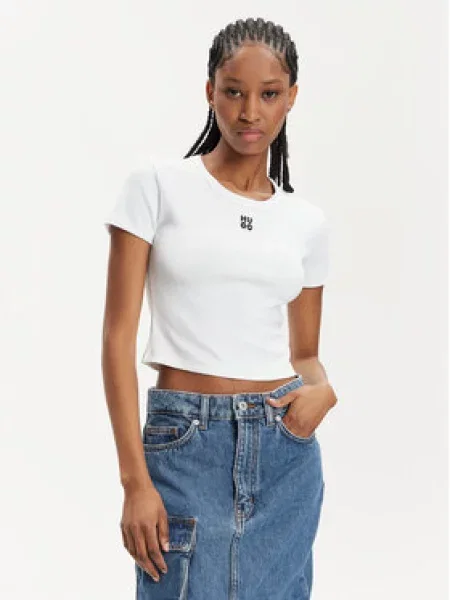 Hugo Cropped Tričko Delanor bílá/ černá bílé