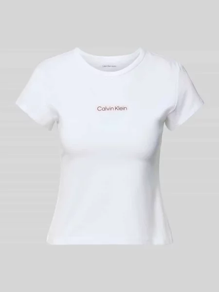 T-shirt z okrągłym dekoltem i nadrukiem z logo Calvin Klein Jeans biała