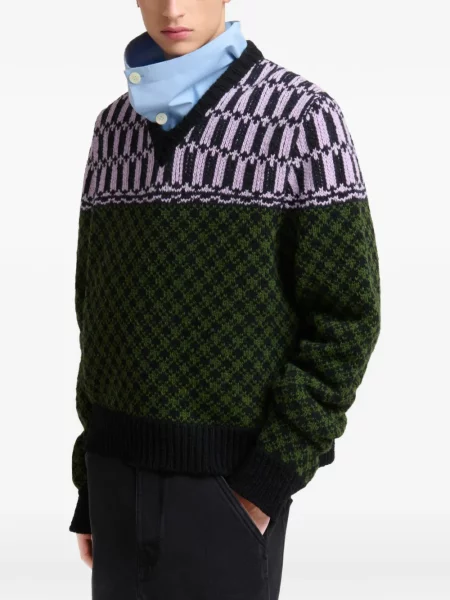 Pulover Marni cu imprimeu geometric din jacard verde