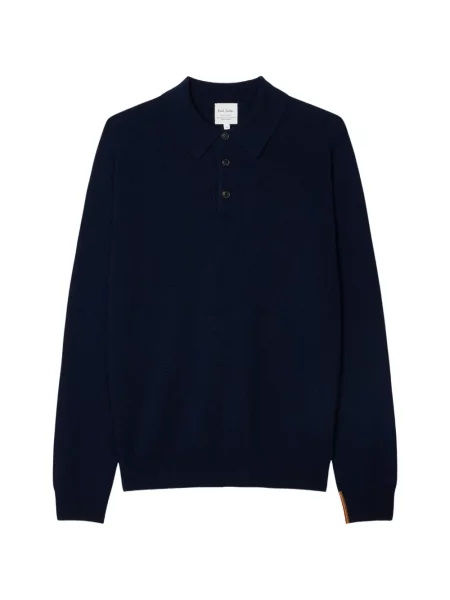 Lung tricou polo Paul Smith din cașmir albastru