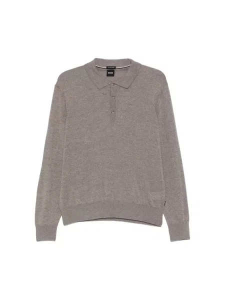Sweter Boss wełniany z długim rękawem brązowy