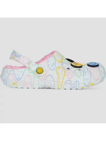Crocs papuci Smiley Classic Lined Clog alb
