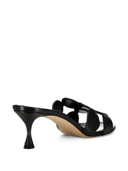 Кожени сандали Manolo Blahnik с апликация черно