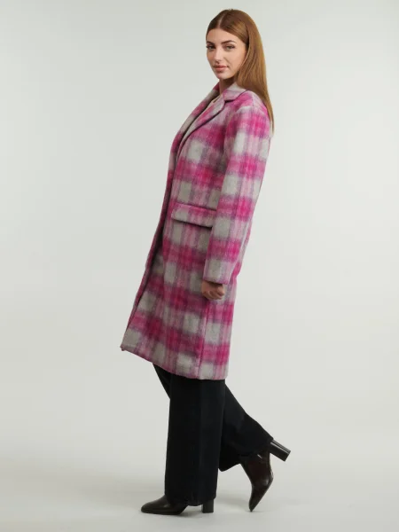 Desigual Vlnený kabát Pinkcheck ružová