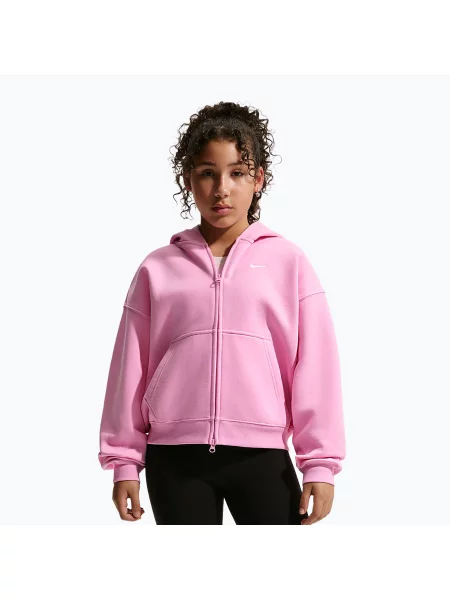 Bluză pentru copii Nike Sportswear Studio Fleece pink rise/white alb