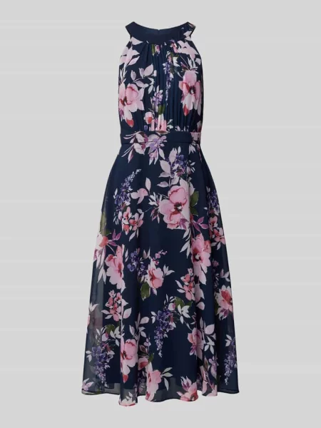 Sukienka koktajlowa z wzorem kwiatowym Christian Berg Cocktail granatowa