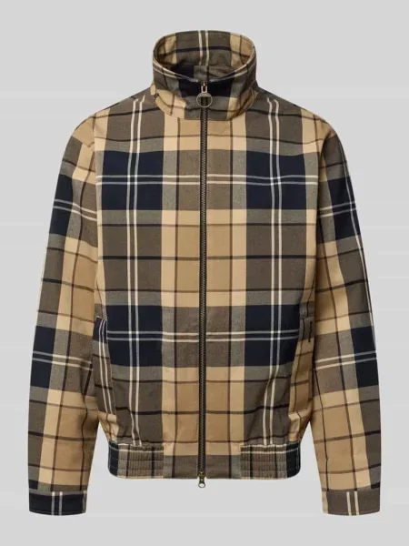Kroj regular fit bomberka z mieszanki model Tartan Showerproo' Barbour beżowy