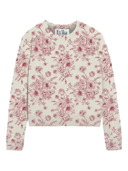 Pulover Mc2 Saint Barth cu model floral cu imagine cu decolteu rotund alb