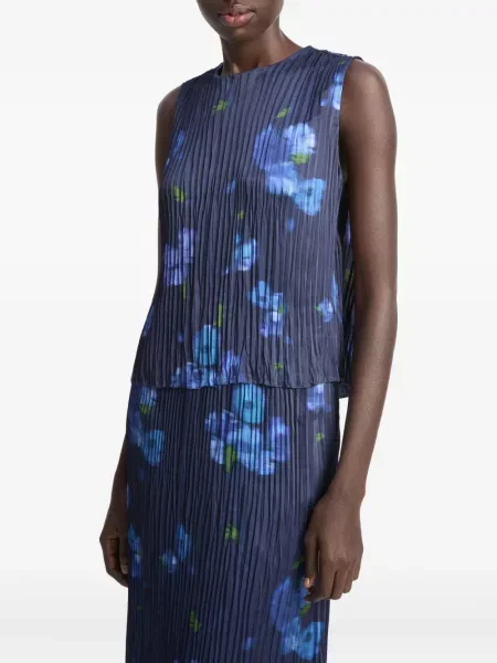 Top Vince cu model floral cu imagine plisat albastru
