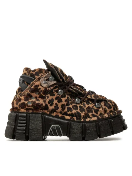 New Rock sneakers din piele întoarsă PELO LEOPARDO PONY maro