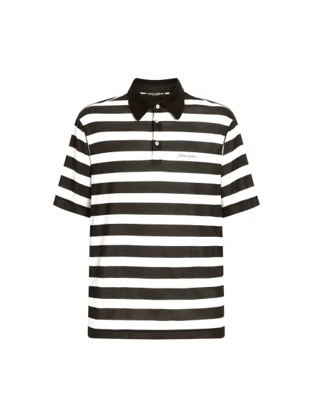 Dzianinowa koszulka polo Dolce And Gabbana w paski z nadrukiem czarna
