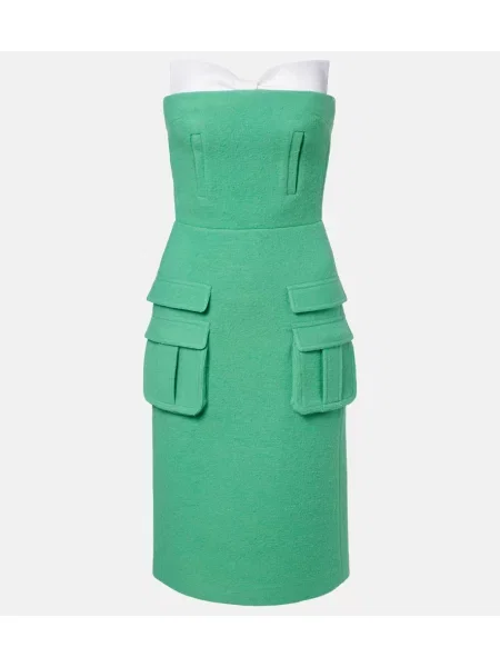 Rochie midi Shushu/tong cu funde de lână până la genunchi verde
