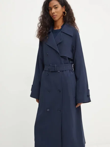 Шлифер MICHAEL Michael Kors дамски преходен модел с уголемена кройка тъмносиньо