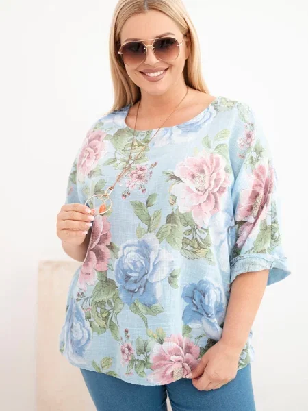 Bluză florală Kesi Włoski cu model floral albastru