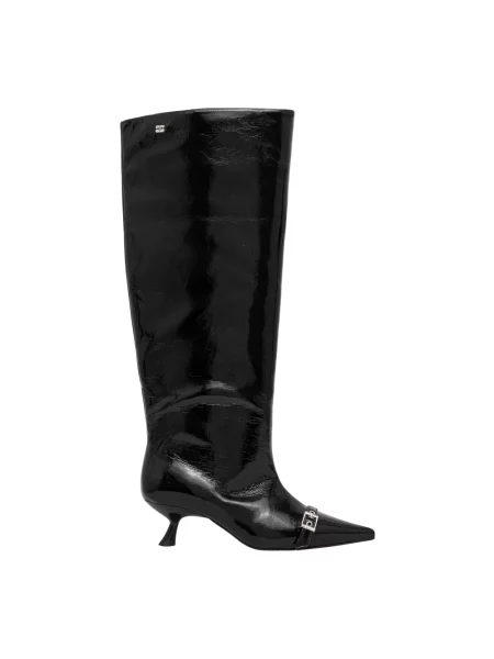 GANNI kozaki Eyelets Slouchy High Shaft Boot Naplack na małym czarny