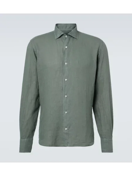 Lněná košile Fedeli zelená