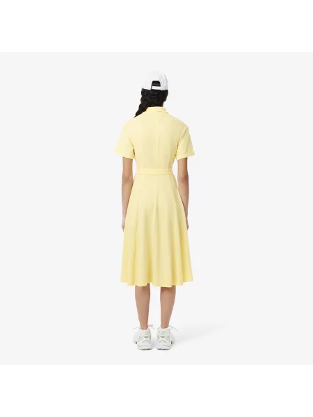 Lacoste Sukienka Z Kołnierzykiem Polo Z Krótkim Rękawem Flare Fit żółta