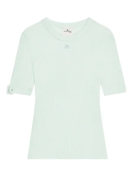 Koszulka Courreges na sprzączkę prążkowana zielona