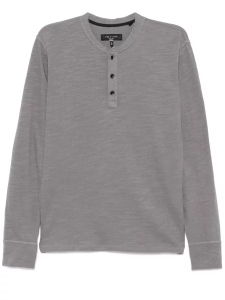 Cămașă Rag & Bone clasică cu guler henley gri