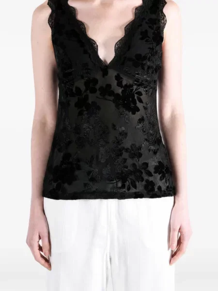 Top Free People cu model floral din dantelă negru