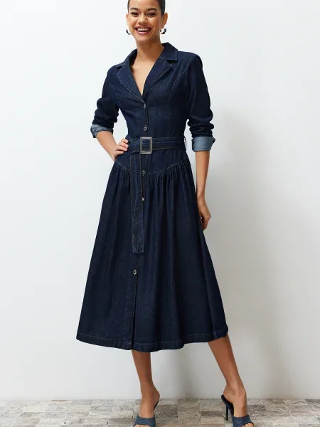 Gulerat rochie din denim Trendyol negru