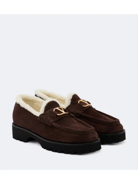 Pantofi loafer Valentino Garavani din piele de căprioară cu platformă maro