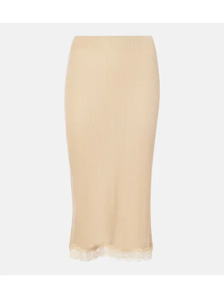 Fustă midi The Row de mătase până la genunchi bej