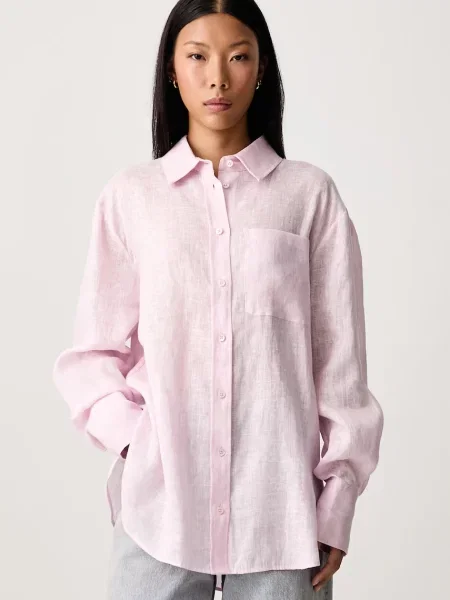 Frame THE LINEN BOY SHIRT πουκάμισο λινό γυναικείο ροζ