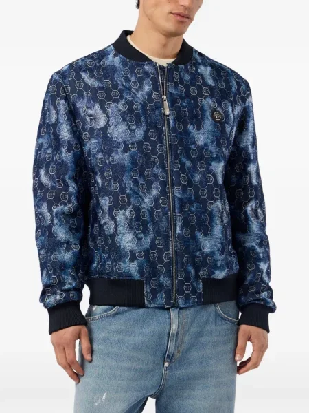 Geacă bomber Philipp Plein din jacard albastru