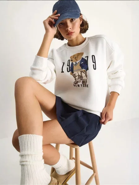 Bianco Lucci Sweater majica plava / smeđa / crna bijela