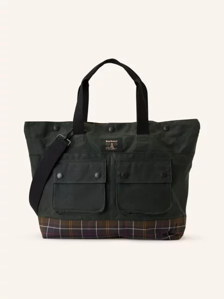 Woskowana torba Barbour z logo zielona