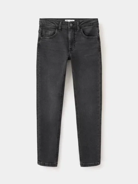 Jeansy skinny fit z bawełny black denim Dzieci 8 MANGO KIDS czarne